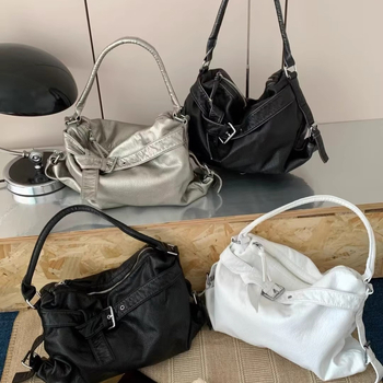 Geantă Tote pentru umăr - piele PU, formă verticală pătrată, închidere cu fermoar, buzunar interior cu fermoar, bretele duble