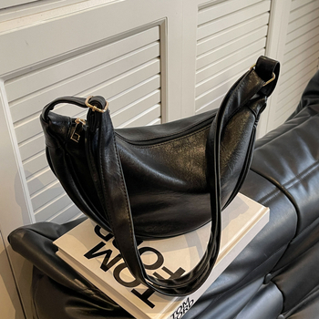 Geantă de umăr în stil Dumpling – PU, modă stradală, închidere cu fermoar, căptușeală poliester, buzunar intern pentru telefon, cu bretea unică, Iarna 2024