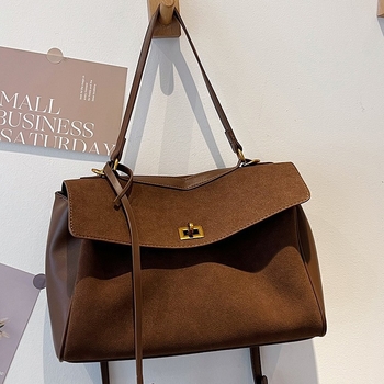 Geantă tote din PU pentru afaceri cu căptușeală din nailon, formă orizontală pătrată, închidere cu lacăt, buzunare interioare: fermoar, telefon și ID, două mânere