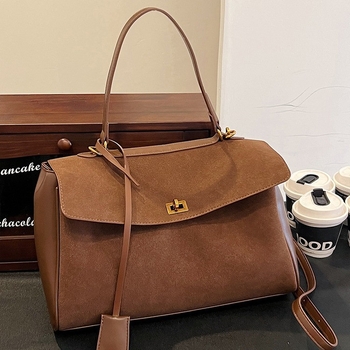 Geantă tote din PU pentru afaceri cu căptușeală din nailon, formă orizontală pătrată, închidere cu lacăt, buzunare interioare: fermoar, telefon și ID, două mânere