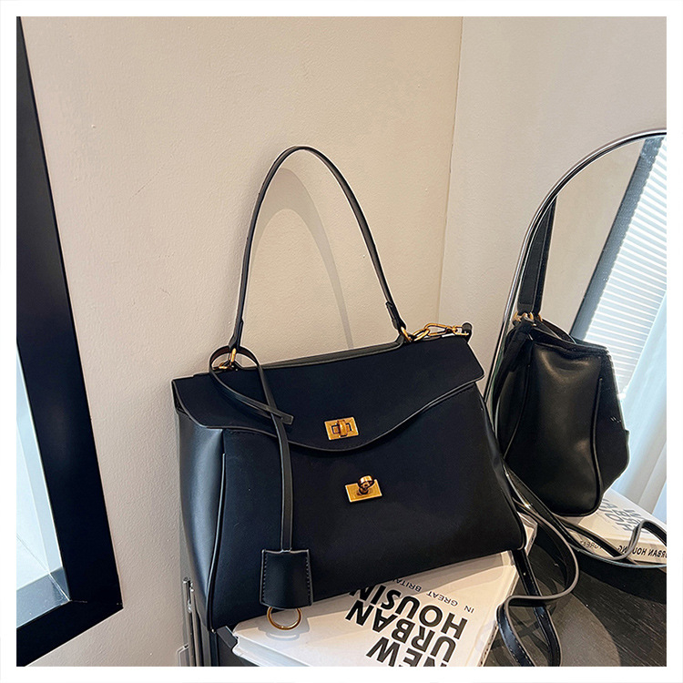 Geantă tote din PU pentru afaceri cu căptușeală din nailon, formă orizontală pătrată, închidere cu lacăt, buzunare interioare: fermoar, telefon și ID, două mânere