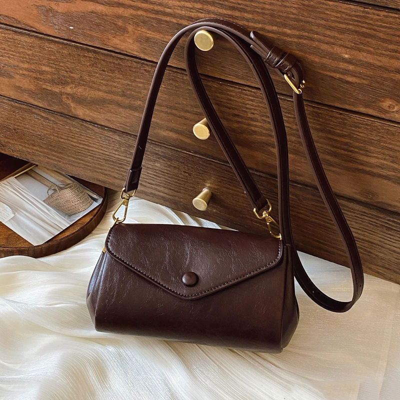 Geantă de umăr/Crossbody, PU piele, stil urban minimalist, închidere tip capac, buzunar interior cu fermoar, căptușeală poliester