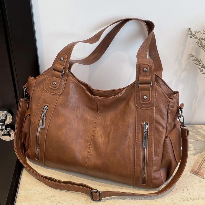 Ženska crossbody tote torba od PU kože, visokokvalitetni retro stil, velik kapacitet, tri naramenice i unutarnja džep sa zatvaračem