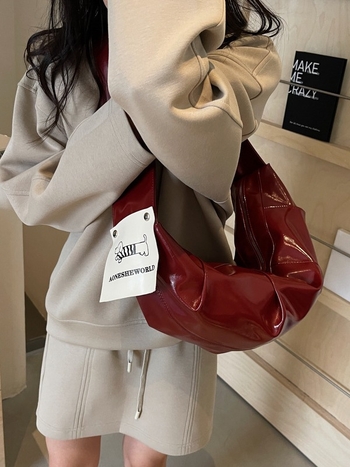 Női PU bőrből készült Dumpling táska, vízszintes négyszög alakú, cipzáras záródás, telefon zseb, poliészter bélés