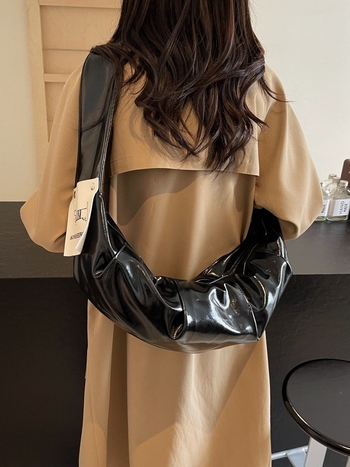 Női PU bőrből készült Dumpling táska, vízszintes négyszög alakú, cipzáras záródás, telefon zseb, poliészter bélés