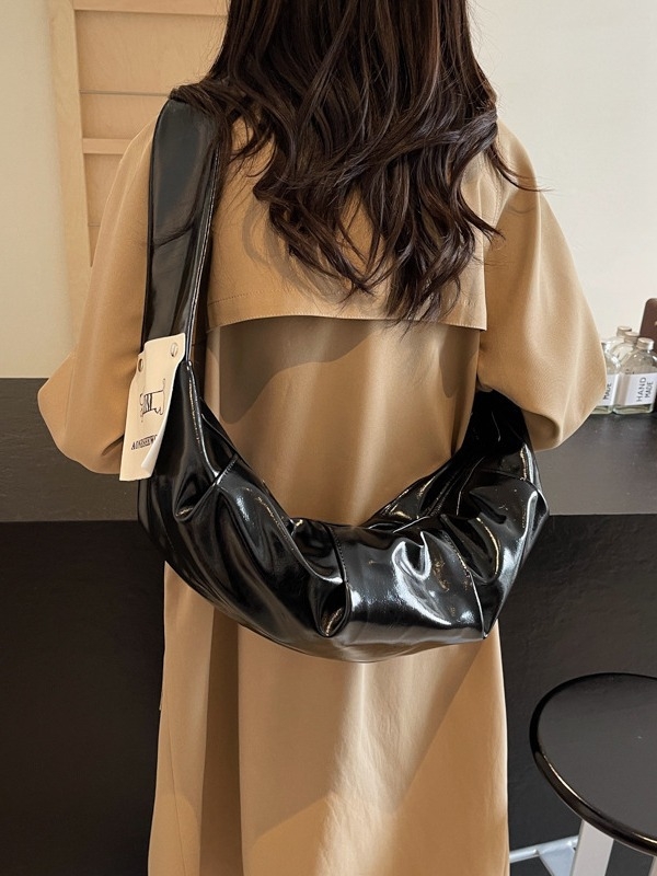 Női PU bőrből készült Dumpling táska, vízszintes négyszög alakú, cipzáras záródás, telefon zseb, poliészter bélés