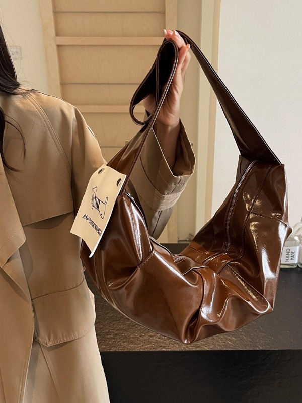 Női PU bőrből készült Dumpling táska, vízszintes négyszög alakú, cipzáras záródás, telefon zseb, poliészter bélés