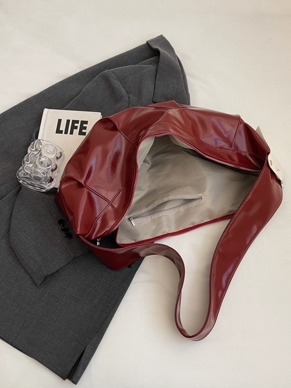 Női PU bőrből készült Dumpling táska, vízszintes négyszög alakú, cipzáras záródás, telefon zseb, poliészter bélés