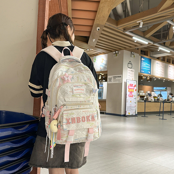 Ženska školska torba, lagani ruksak velike kapacitete za 3.–6. razred, Oxford tkanina, podstava poliester, zatvarač, unutarnji džep s zatvaračem, BK6130.