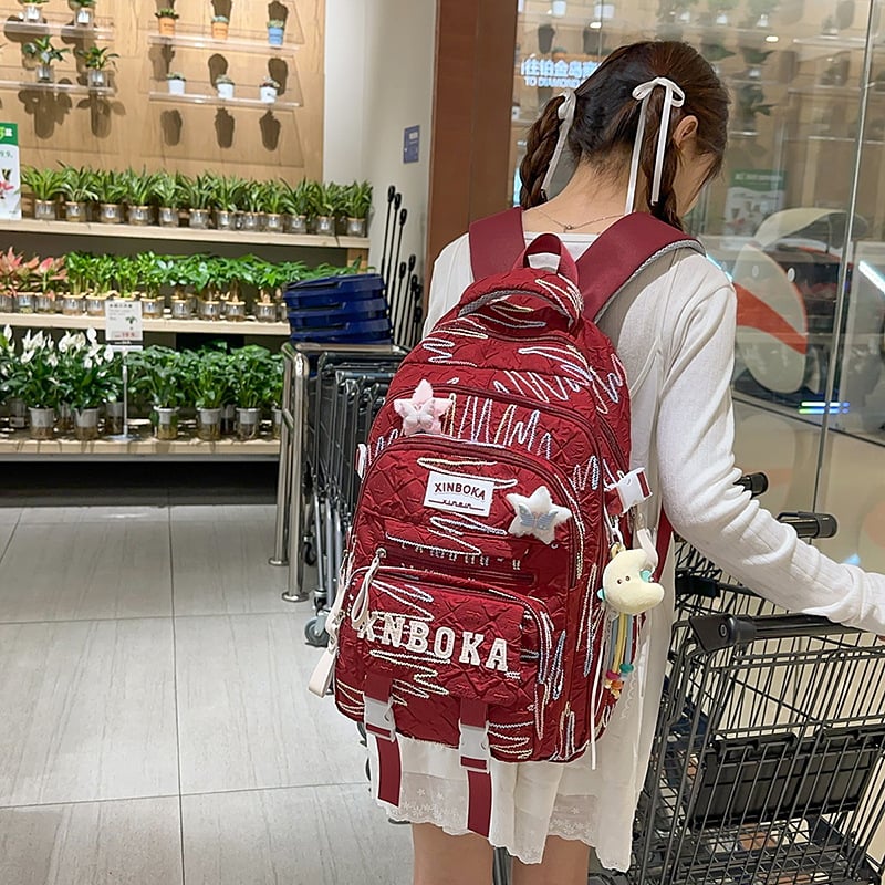 Ženska školska torba, lagani ruksak velike kapacitete za 3.–6. razred, Oxford tkanina, podstava poliester, zatvarač, unutarnji džep s zatvaračem, BK6130.