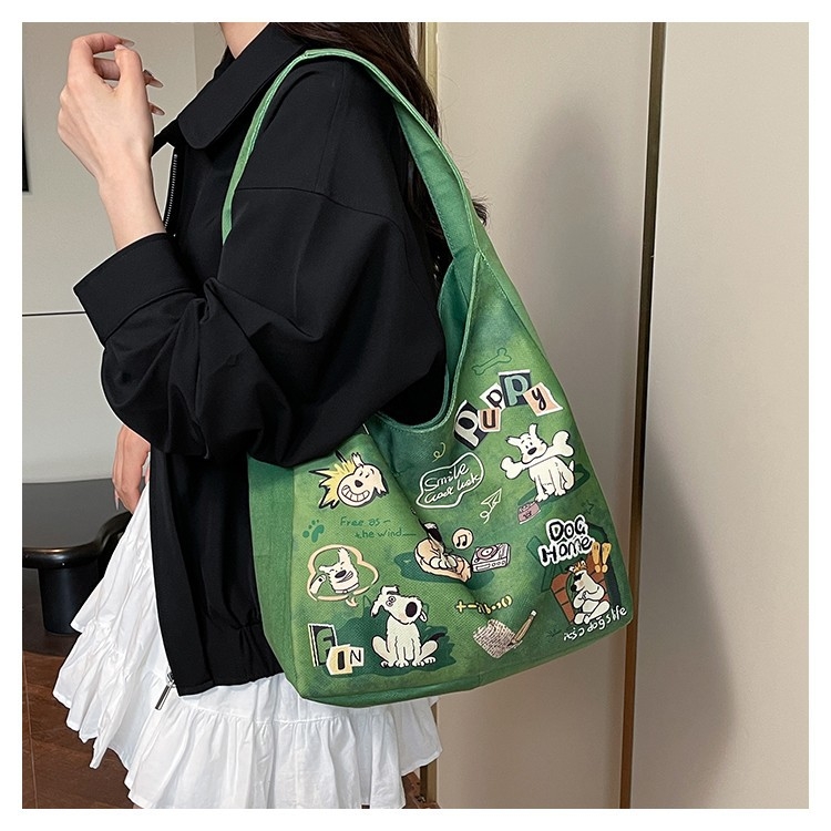 Női válltáska aranyos kutyás mintával, friss és édes stílus, Oxford anyag, cipzáras zárás, egypántos