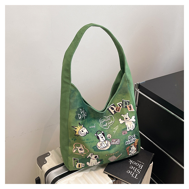 Női válltáska aranyos kutyás mintával, friss és édes stílus, Oxford anyag, cipzáras zárás, egypántos