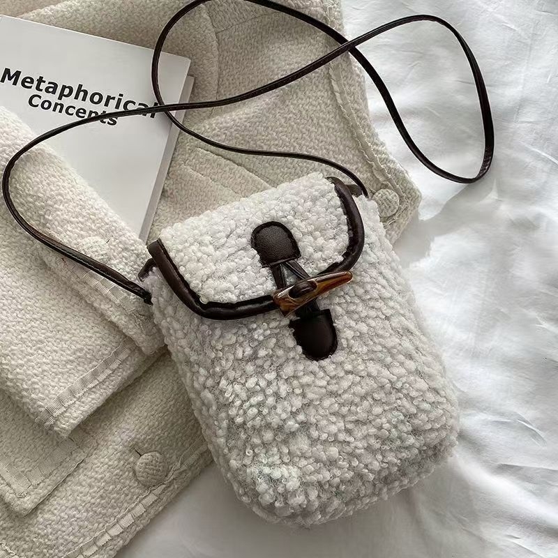 Velurova crossbody torbica s vertikalnim kvadratnim oblikom, kopča kukom, Oxford podstava