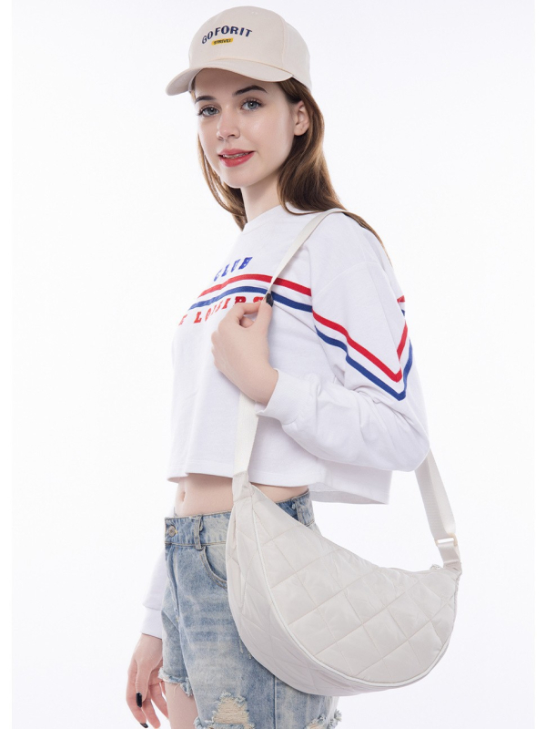 Geantă de umăr crossbody cu formă de dumpling, din material Oxford, stil urban simplu, fermoar, buzunar interior pentru telefon