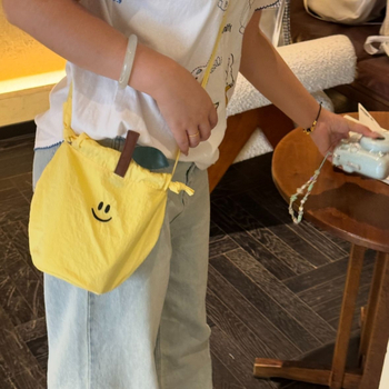 Geantă bucket cu șnur, din pânză Oxford, buzunar pentru telefon, două curele, stil urban minimalist