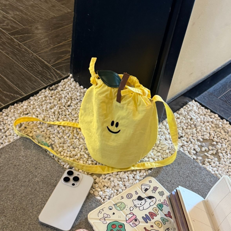 Geantă bucket cu șnur, din pânză Oxford, buzunar pentru telefon, două curele, stil urban minimalist