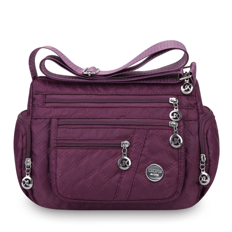 Ženska crossbody torba od Oxford materijala, mala kvadratna silueta, zatvaranje na zip, unutarnji džepovi za telefon i ID karticu, svakodnevna upotreba
