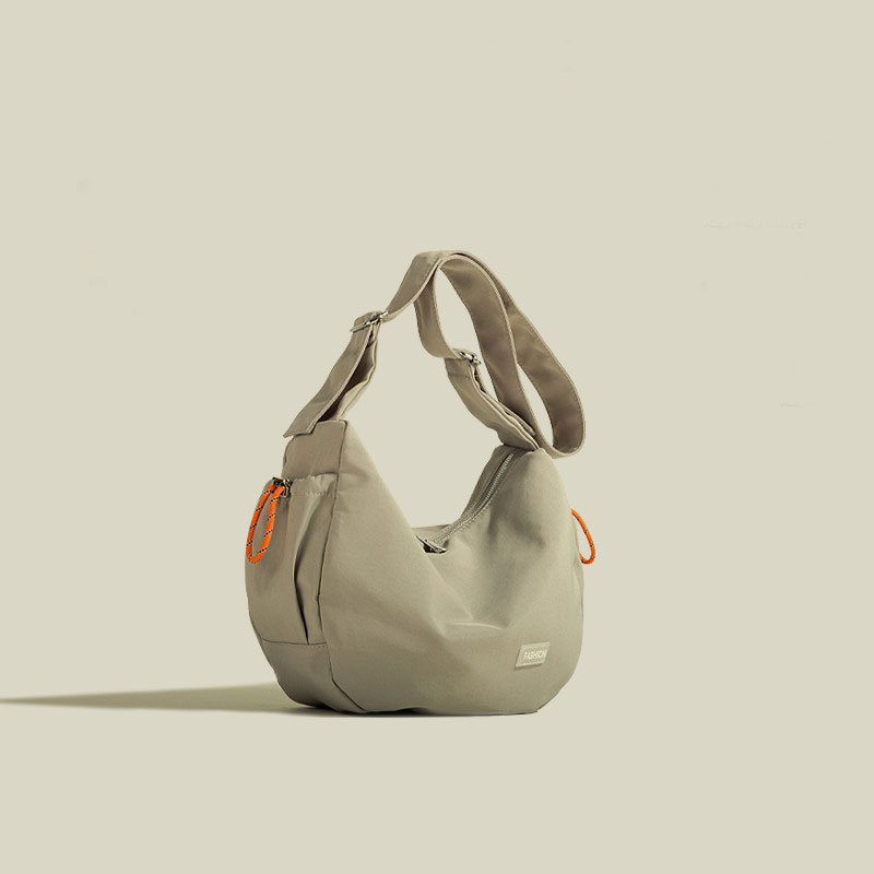 Japanska platnena torba za rame s velikim kapacitetom, dumpling stil (ulicni trend, materijal Oxford platno, vodoravni kvadratni oblik, zatvaranje zipom, vanjska trodimenzionalna torba)