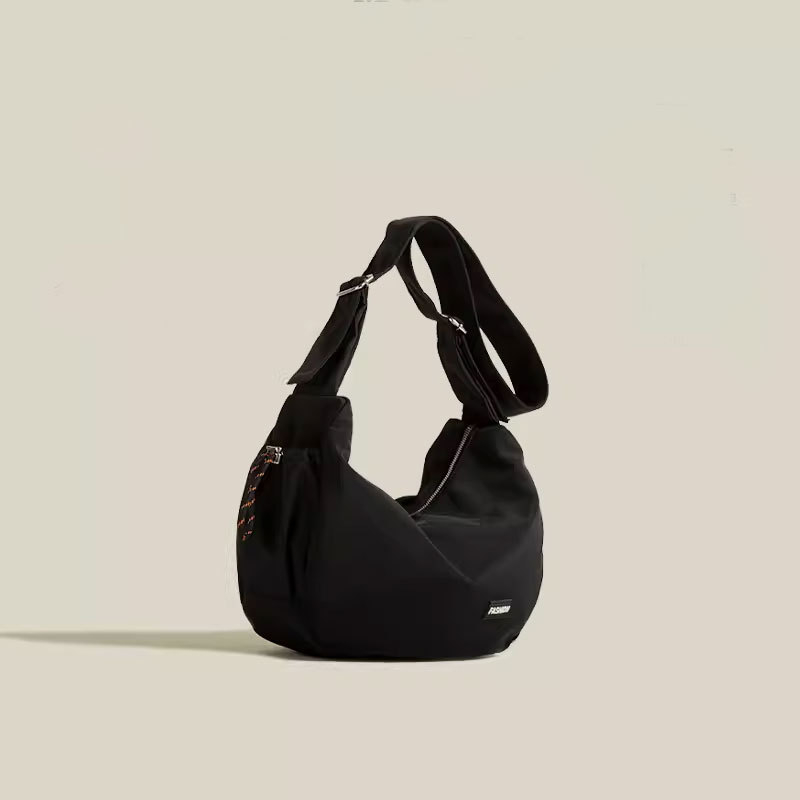 Japanska platnena torba za rame s velikim kapacitetom, dumpling stil (ulicni trend, materijal Oxford platno, vodoravni kvadratni oblik, zatvaranje zipom, vanjska trodimenzionalna torba)