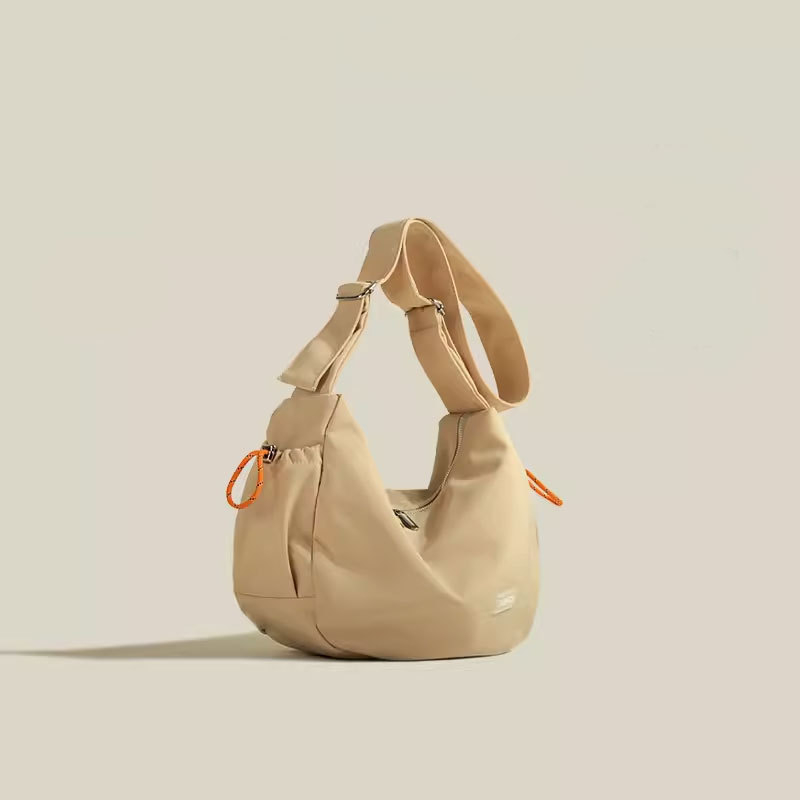 Japanska platnena torba za rame s velikim kapacitetom, dumpling stil (ulicni trend, materijal Oxford platno, vodoravni kvadratni oblik, zatvaranje zipom, vanjska trodimenzionalna torba)