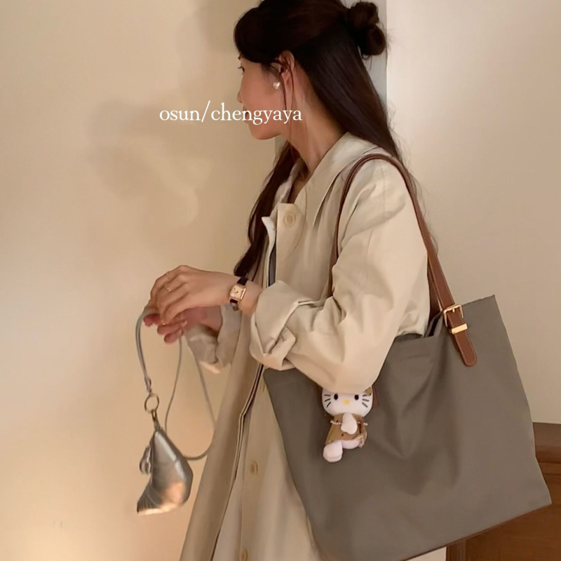 Geantă Tote pentru uz zilnic – nailon, stil unisex, formă verticală pătrată, închidere magnetică, buzunar interior cu fermoar, căptușeală poliester
