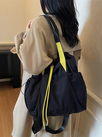 Ženska crossbody bucket torba — uličnog stila, Oxford materijal, otvaranje šnuralom, unutarnji džep na zip i džep za dokumente, dvostruki remeni, pogodna za svakodnevnu upotrebu