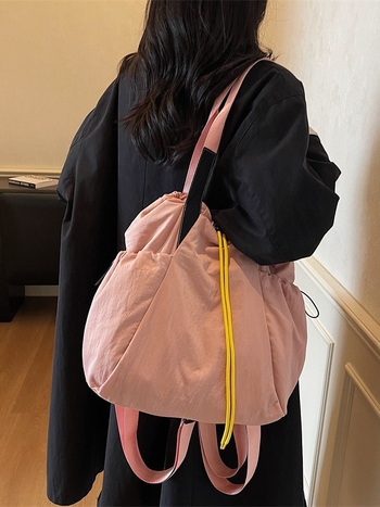 Ženska crossbody bucket torba — uličnog stila, Oxford materijal, otvaranje šnuralom, unutarnji džep na zip i džep za dokumente, dvostruki remeni, pogodna za svakodnevnu upotrebu