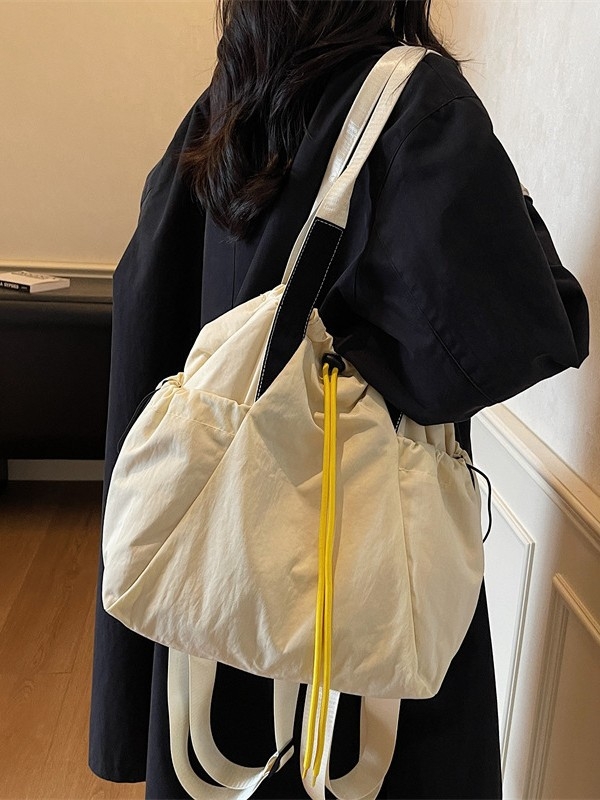 Ženska crossbody bucket torba — uličnog stila, Oxford materijal, otvaranje šnuralom, unutarnji džep na zip i džep za dokumente, dvostruki remeni, pogodna za svakodnevnu upotrebu