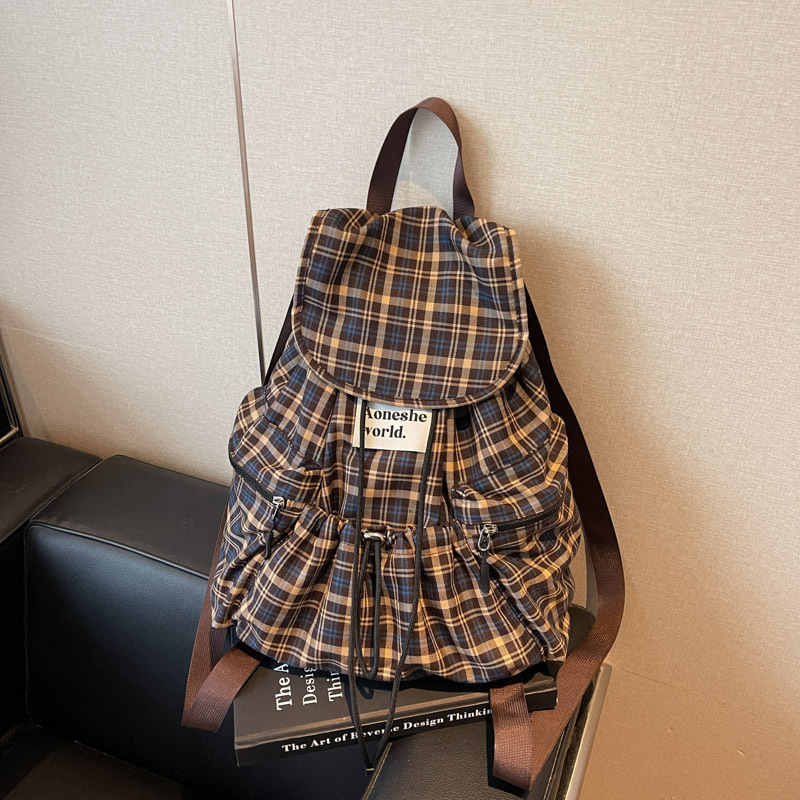 Ženski ruksak s velikim kapacitetom i kariranim uzorkom – Oxford platno, zatvaranje poklopcem, unutarnja pretinica na zatvarač, poliester podstava, gradski stil, Zima 2025