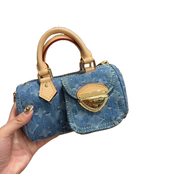 Denim cilindrična crossbody torba sa zatvaračem, Oxford podstava, džep za mobitel | proljeće 2024