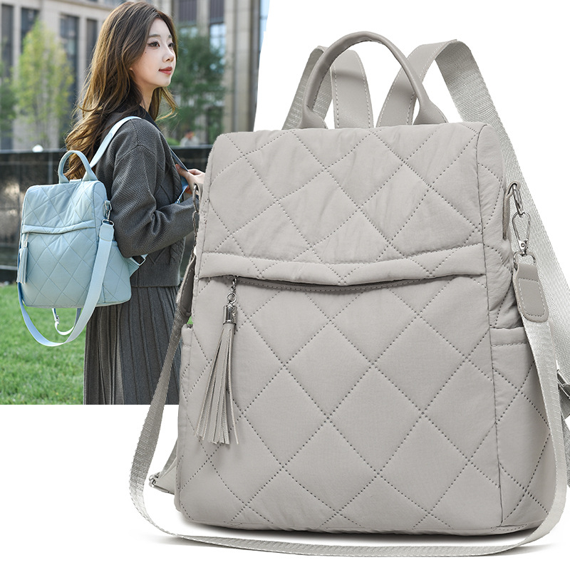 Ženska 2-u-1 torba za rameno i crossbody s kariranim uzorkom i resicama, Oxford platno, zatvaranje na zip, unutarnja zip pretinica i pretinica za telefon, 3D vanjski dio, Zima 2025
