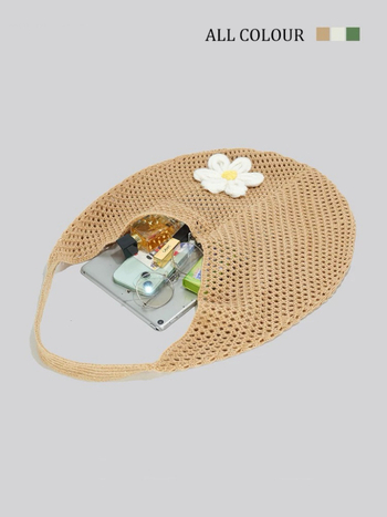 Uniszex szalma tote táska, kád formájú, nyitott tetejű