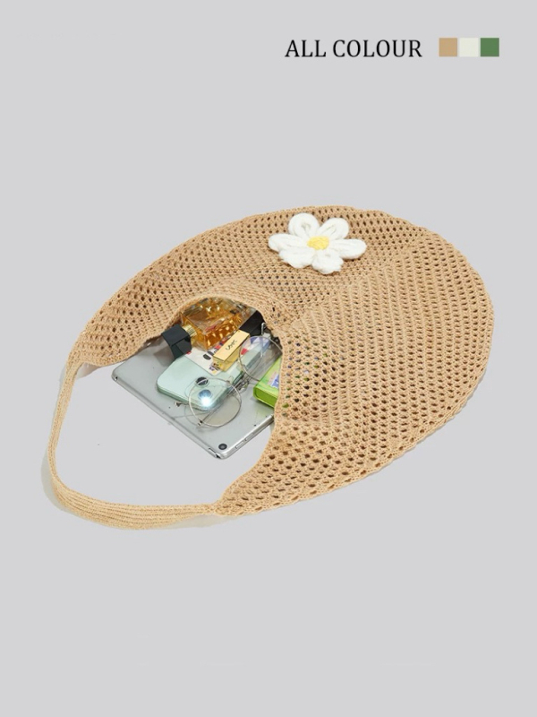 Uniszex szalma tote táska, kád formájú, nyitott tetejű