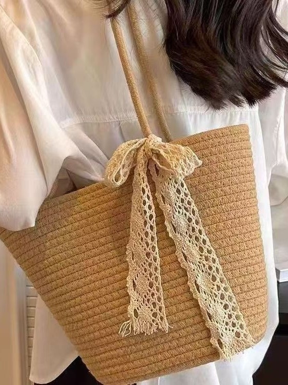 Pamuk Tote torba - veliki kapacitet, ljetni stil za putovanja i plažu; Otvaranje: otvoreno; Podstava: pamuk; Vanjska džep: otvorena; Remen: jedan