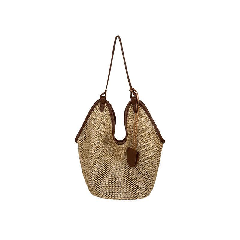 Tote torba od slame, horizontalni kvadratni oblik, unutarnja džep s zatvaračem, unisex stil, jednostavan remen