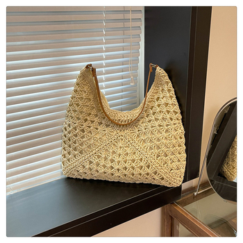 Szalmából készült Tote táska, vödör alakú, mágneses zár, poliészter bélés, városi minimalist stílus