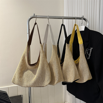 Kézzel szőtt PU bőr válltáska, vízszintes négyszögletes forma, mágneses zár, belső cipzáras rekesz, Nyár 2023