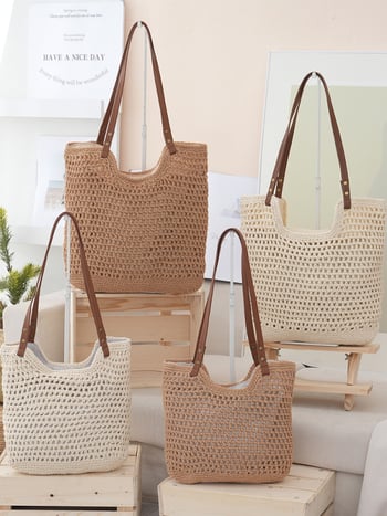 Női szövött tote táska pamutszállal, függőleges négyszögletes forma, pamut bélés, nyitott felső rész, nyár 2024