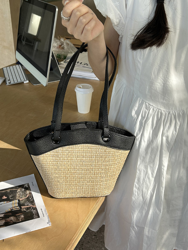 Ženska slamnata torba preko ramena, inspirirana košarom za povrće, francuski retro stil, pletena torba za plažu i svakodnevnu upotrebu