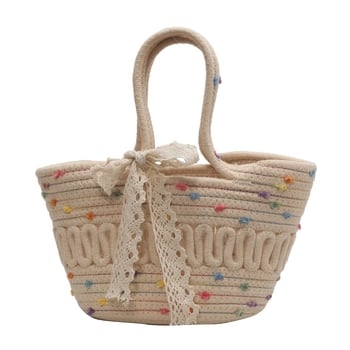 Pamutból készült bucket táska, kézzel szőtt, háromdimenziós dizájn, nyitott felső, mindennapi használatra