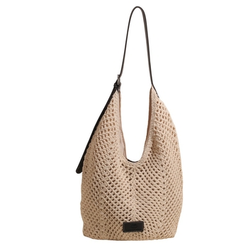 Kézműves szövött szalma tote táska, kivágott mintával, nagy kapacitású, cipzáras záródás, belső telefonzseb és laminált cipzáras zseb