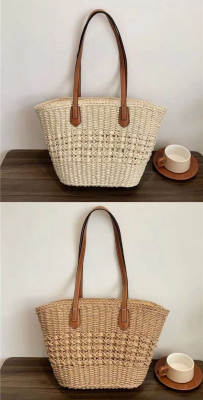 Szőtt váll-táska Tote, városi egyszerűség stílus, anyag papír, függőleges négyszögletes forma, cipzáras nyitás, belső poliészter bélés