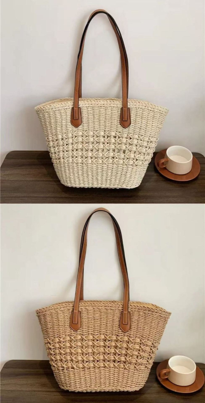 Szőtt váll-táska Tote, városi egyszerűség stílus, anyag papír, függőleges négyszögletes forma, cipzáras nyitás, belső poliészter bélés