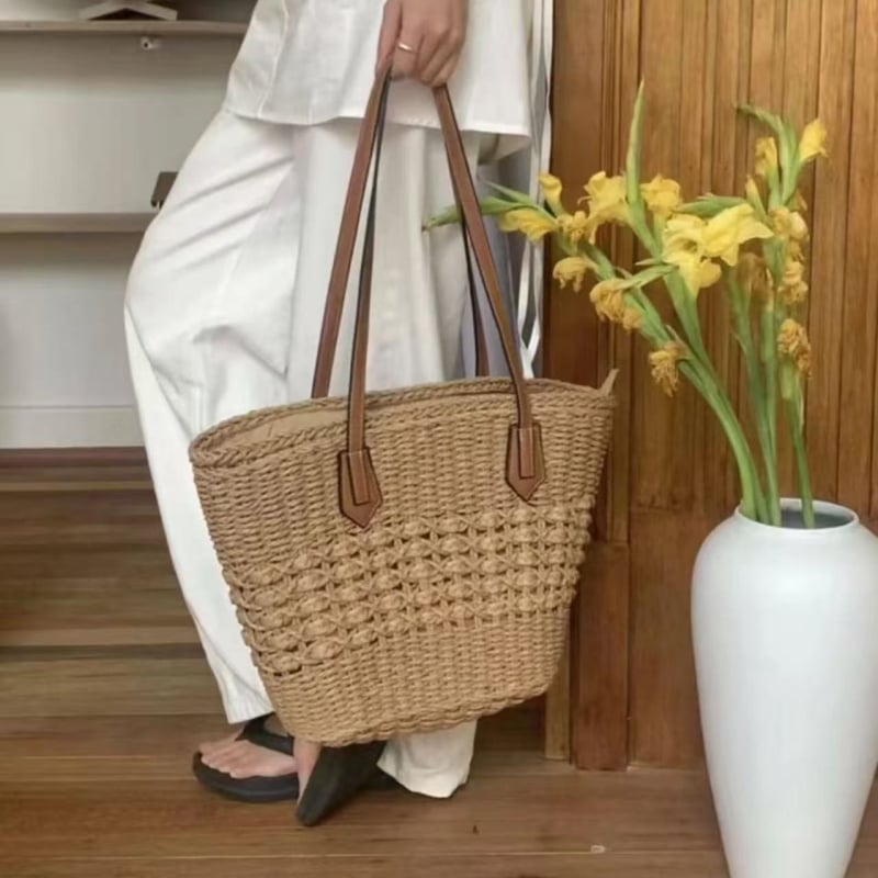 Szőtt váll-táska Tote, városi egyszerűség stílus, anyag papír, függőleges négyszögletes forma, cipzáras nyitás, belső poliészter bélés