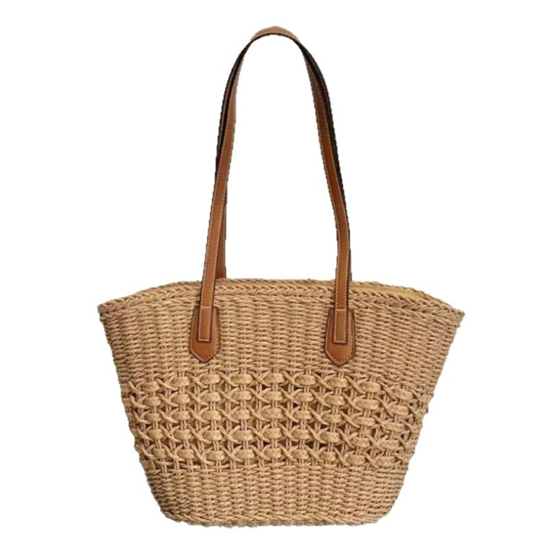 Szőtt váll-táska Tote, városi egyszerűség stílus, anyag papír, függőleges négyszögletes forma, cipzáras nyitás, belső poliészter bélés