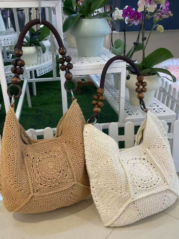 Ručno pletena pamučna užad torba tote, japansko-korejski stil, vodoravni kvadratni oblik, magnetska kopča, unutarnja džep za dokumente, jedna naramenica