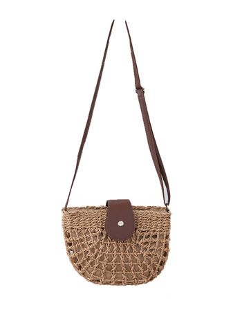 Crossbody torba od slame – gradska jednostavnost, pletena, polukružni oblik, magnetska kopča, podstava od poliestera