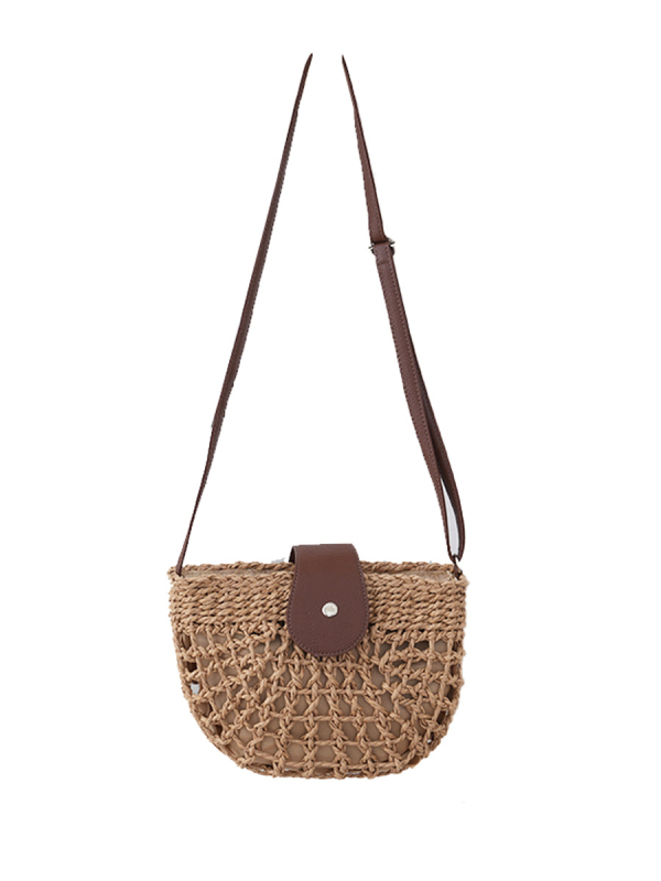 Crossbody torba od slame – gradska jednostavnost, pletena, polukružni oblik, magnetska kopča, podstava od poliestera