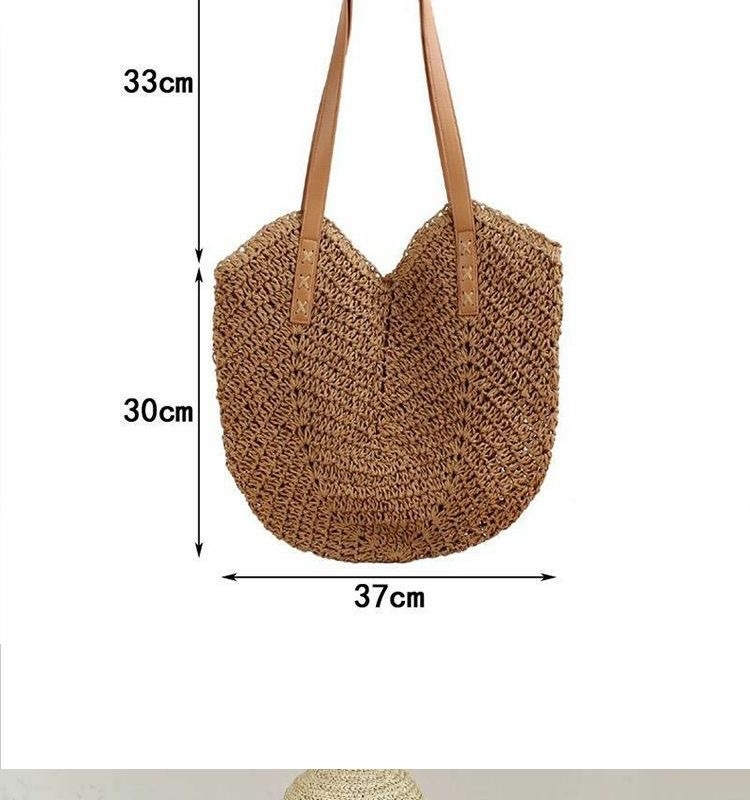 Női szalma tote táska, városi minimalist stílus, cipzáras záródás, poliészter bélés, vízszintes négyzet alakú forma, dupla vállpánt, nyár 2024