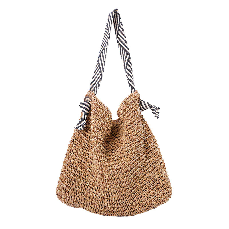 Kézzel szőtt szalma Tote táska, nagy kapacitású, vállon viselhető, strandos kivágásokkal, horizontális négyzet alakú forma, belső zseb a telefon számára, városi minimalist stílus, 2025 nyár